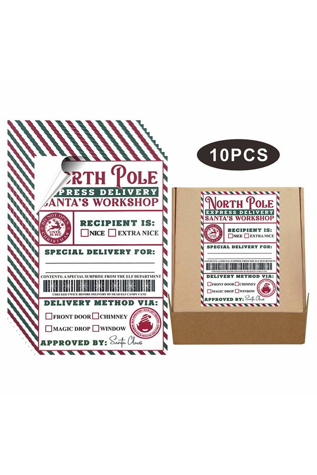 MULTI 10 Pcs North Pole Delivery Gift Labels – Christmas Holiday Package Stickers with Fill-In To/Fr