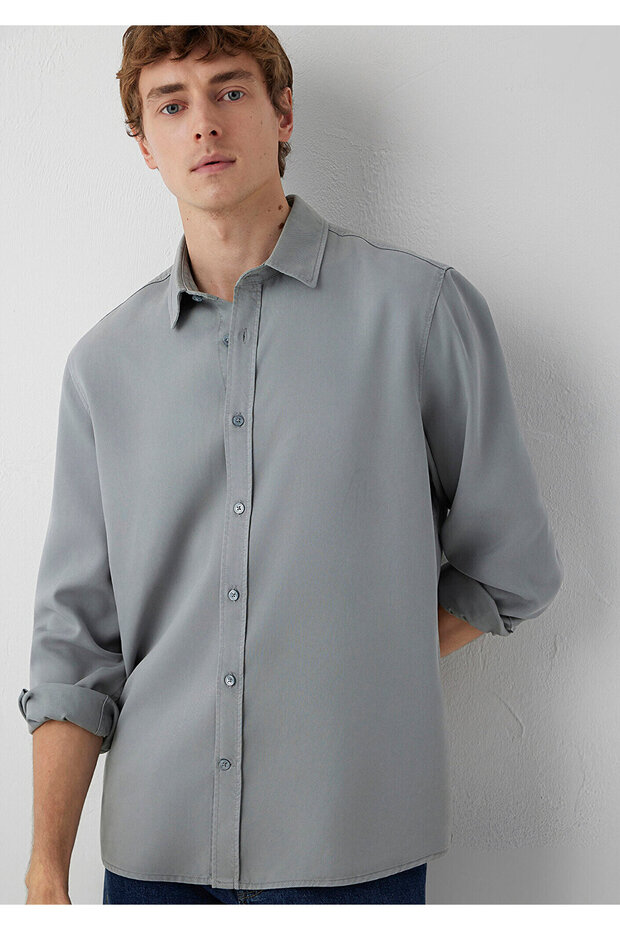 (Tencel) ™ ) Lyocell Gray Shirt Regular Fit / Normal Cut 0210818-70118
