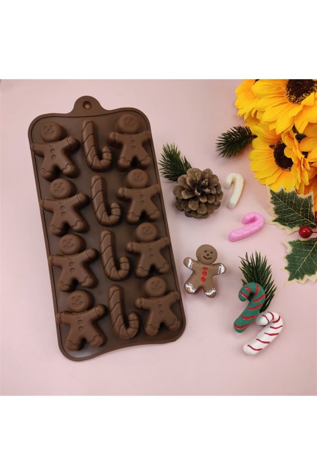 Chocolate 1/2 Christmas Chocolate Molds Gingerbread Man Cane Cookie Molds Home Baking Ice Tray Molds