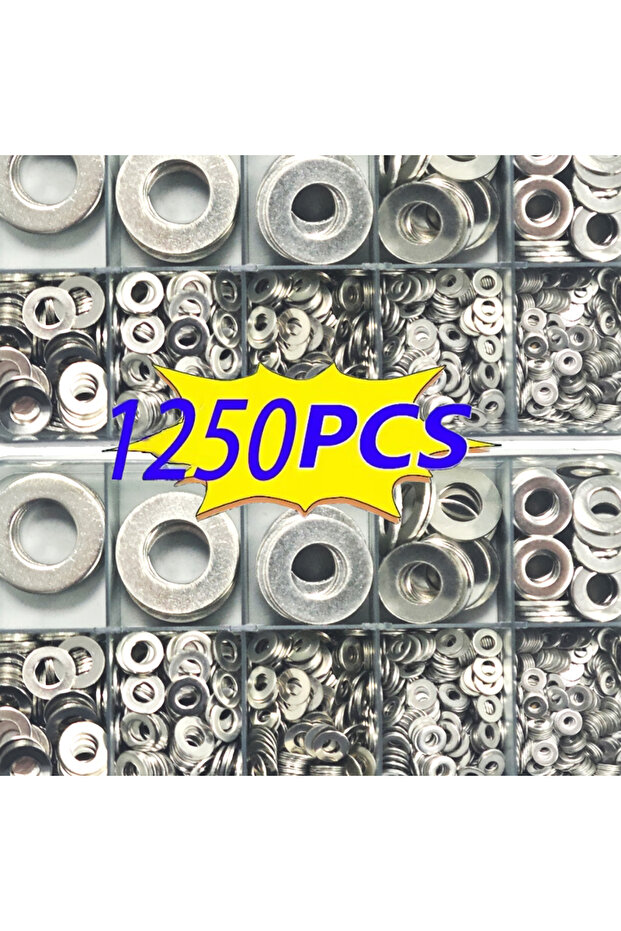 1250Pcs 1250pcs 304 Stainless Steel Flat Washers Assortment Kit (M2 M2.5 M3m4 M5 M6 M8 M10 M12) Suit