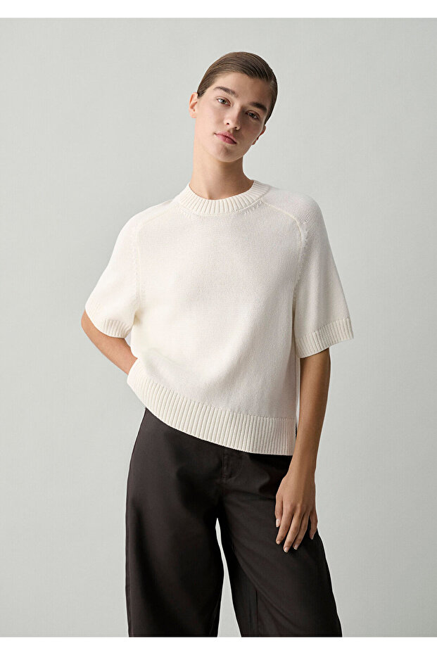 Short Sleeve Ecru Knitwear Loose Fit / Relaxed Fit 1711039-80194