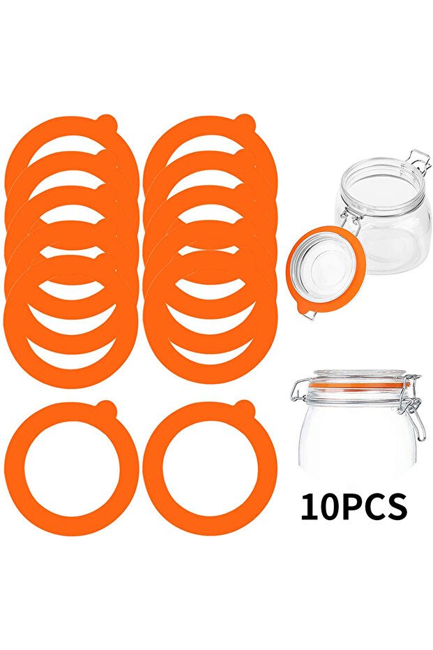 10pcs-orange 10pcs—Silicone Rubber Gasket Replacement Airtight Sealing Rings for Regular & Wide Mout