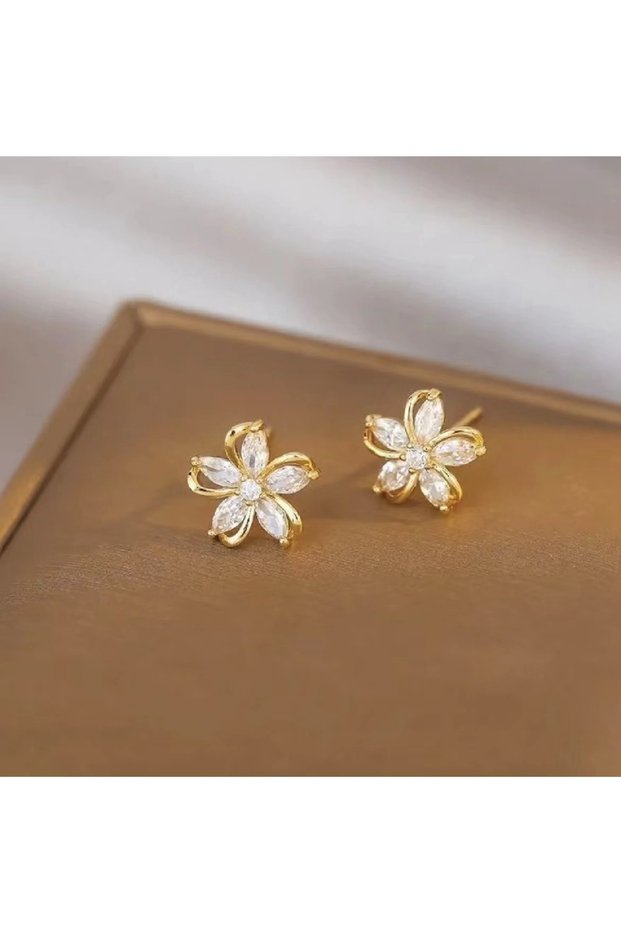 1 Dainty Flower Stud Earrings for Women Piercing Cartilage Ear Ring Cute Zircon Gold Color Women's A
