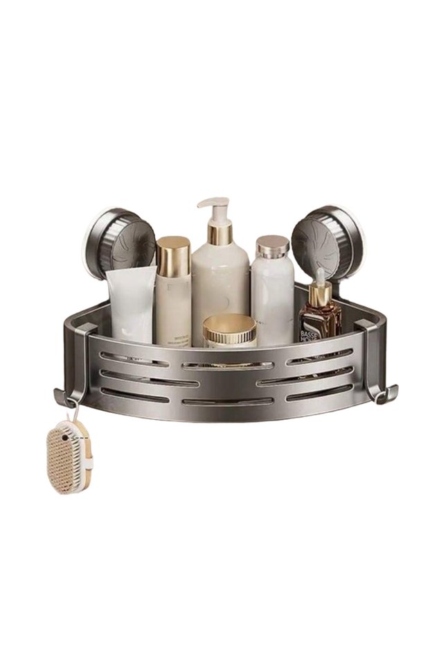 Grey 1pc Of Suction Cup Triangular Baskets For Bathrooms, Corer Walls Of Non Drillingwashbasins For