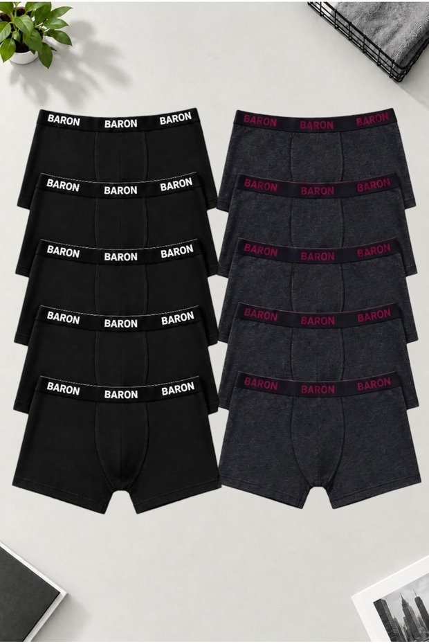 10-pack men's black/charcoal cotton-lycra boxer briefs - economy
