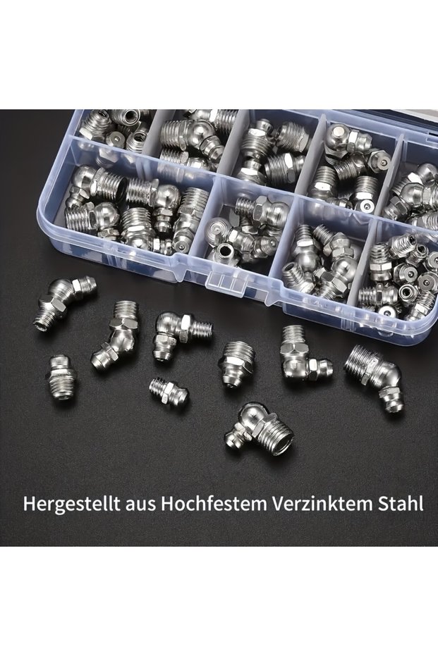 60pcs 60Pcs Metric Grease Fitting Kit 9 Type Galvanized Metal Hydraulic Grease Zerk Assortment Set M