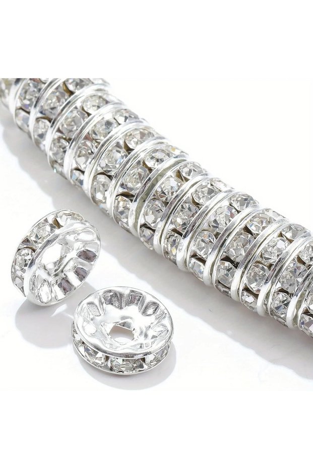 8mm Silvery-White 120pcs 8mm Color Flat Circular Inlaid Water Diamond Loose Spacing Beads, DIY Brace