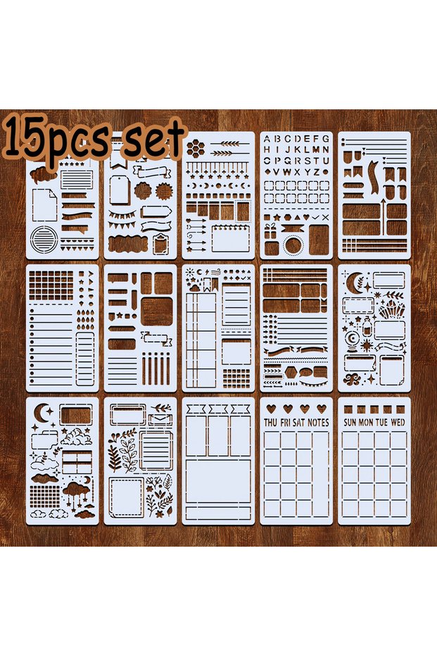 15pcs 15Pcs Reusable Bullet Stencils Diary Drawing Templates For Painting DIY Scrapbooking Diary Scr