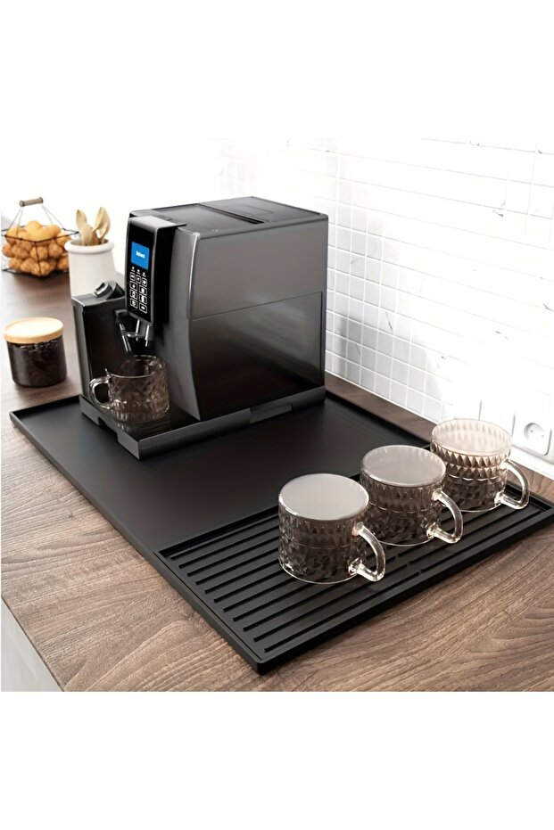Black 2-in-1 Silicone Coffee Bar Mat - XX-Large Non-Slip Counter Protector (60x40cm) Heat Resistant
