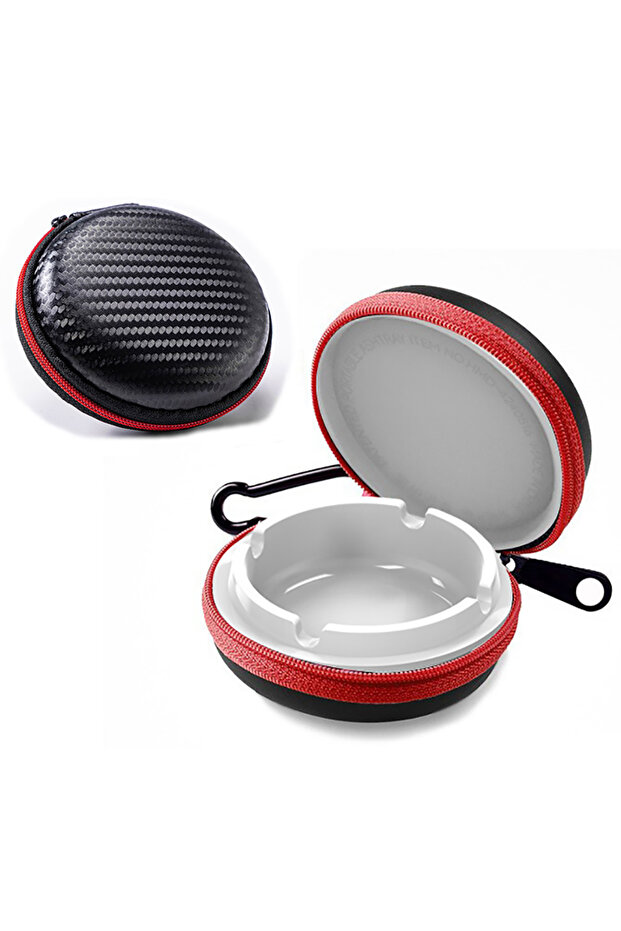 Black White Portable Ashtray with Key Ring Odor Proof Ash Tray with Windproof Lid for Outdoor Pocke
