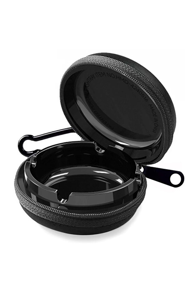 Black Portable Ashtray with Key Ring Odor Proof Ash Tray with Windproof Lid for Outdoor Pocket Asht