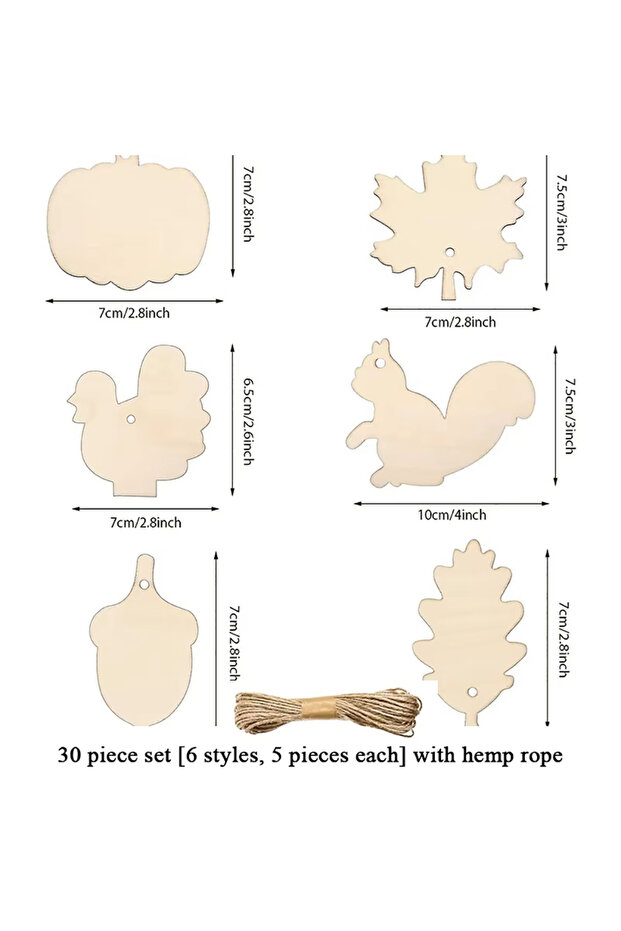 30pcs 30pcs/set Unfinished Wooden Maple Leaves Pumpkin Squirrel Cutouts Blank Wooden Ornaments Thank
