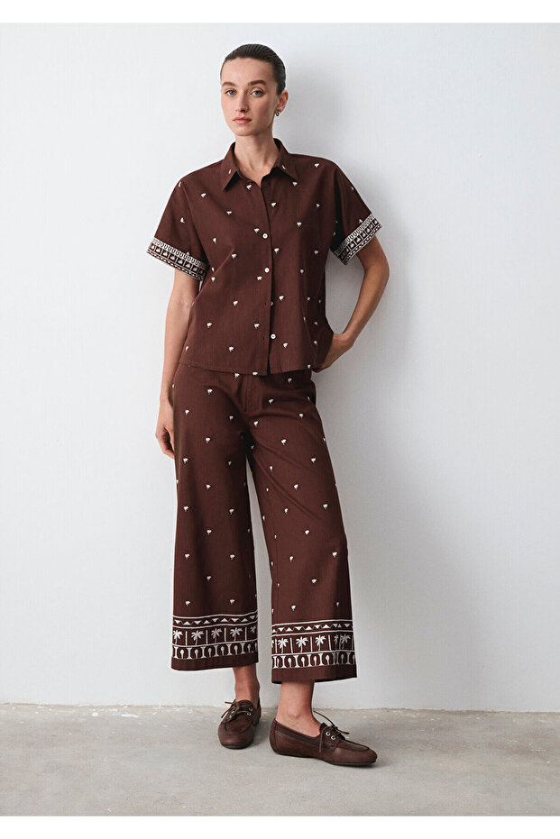 Ethnic Printed Brown Trousers 1011188-91493