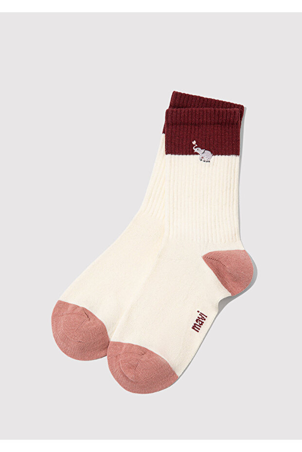 Elephant Detailed Ecru Socks 1912831-30757