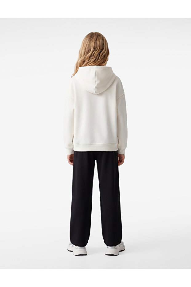 Stone Detailed Embellished Long Sleeve Hooded Sweatshirt