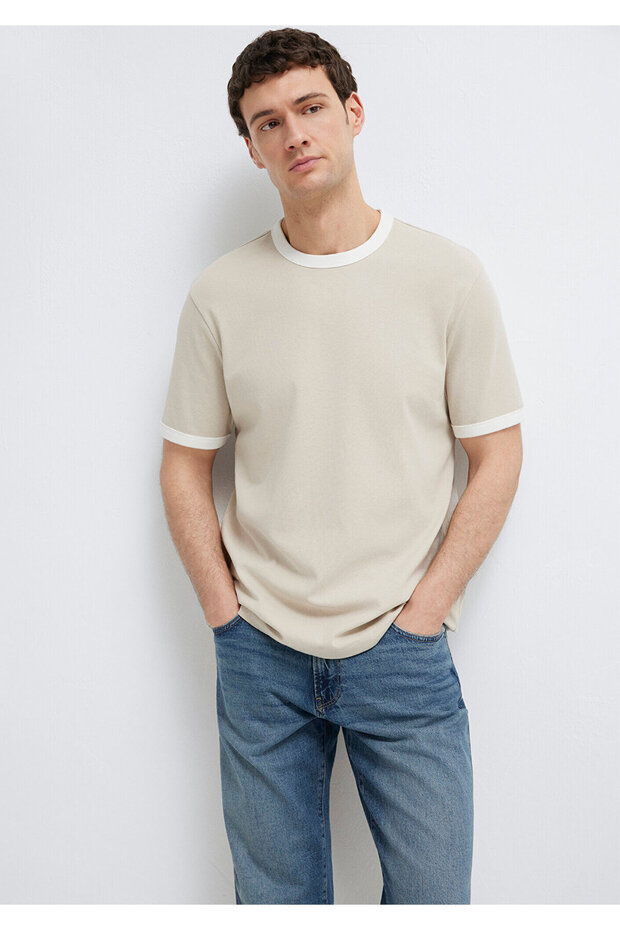 Piped Detail Beige T-Shirt Regular Fit / Normal Cut 0613223-70144