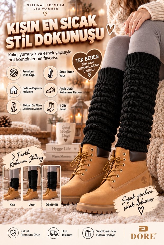 Original Premium Winter Leg Warmers Warm Thick Soft Acrylic Knitwear Knitted Leg Ankle Warmer Boot Compatible Long Casual Long Women's Black Leg Warmers Socks |   Compatible with All Foot Sizes