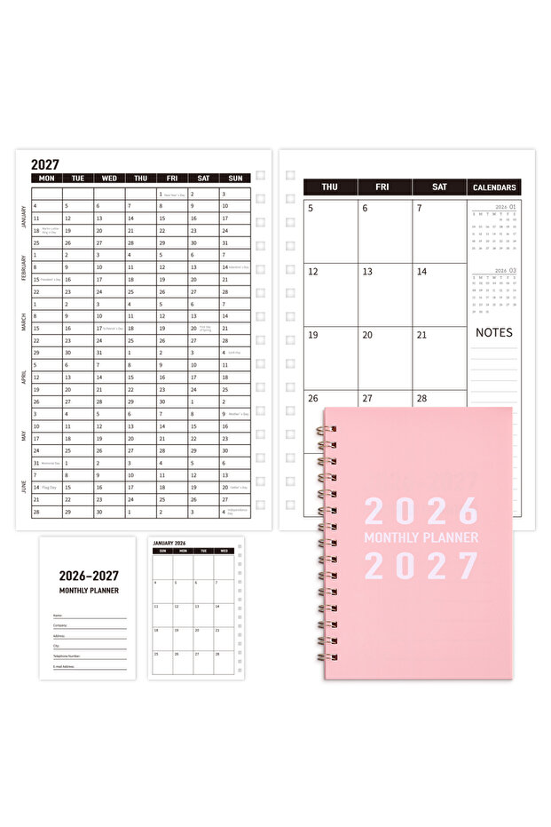 Pink Planner Student Monthly Planner 2026-2027 PVC Cover For School 24-Month Calendar For Exam Plann