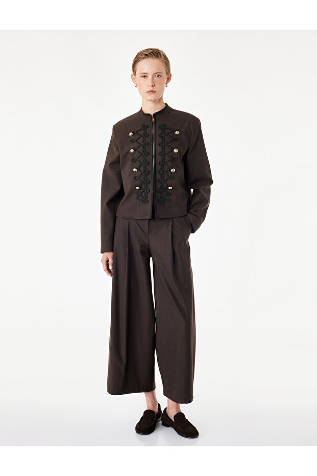 Long Sleeve Ornamental Buttoned Mandarin Collar Napoleon Jacket