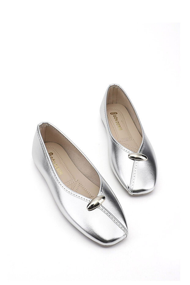 Women's Silver Flat Sole Ballerinas