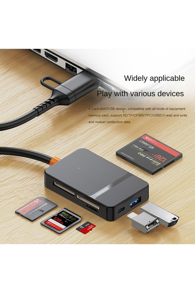 black USB C 8-in-1 Card Reader Support S SD/TF/CF/MS Card Read and Write Read U Disk
