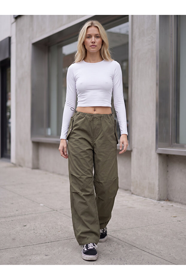 Women's Khaki Wide Leg High Waist Loose Leg Fabric Trousers Office Casual Palazzo