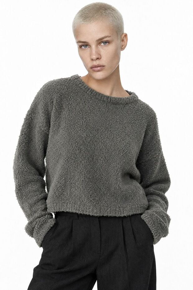 Mixray Plush Textured Crop Knit Sweater