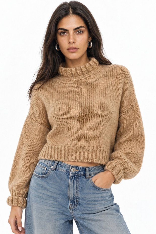 Mixray Thick Textured Crop Sweater