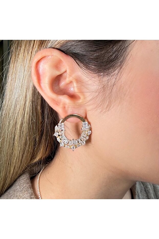 Baguette Stone Hoop Earrings