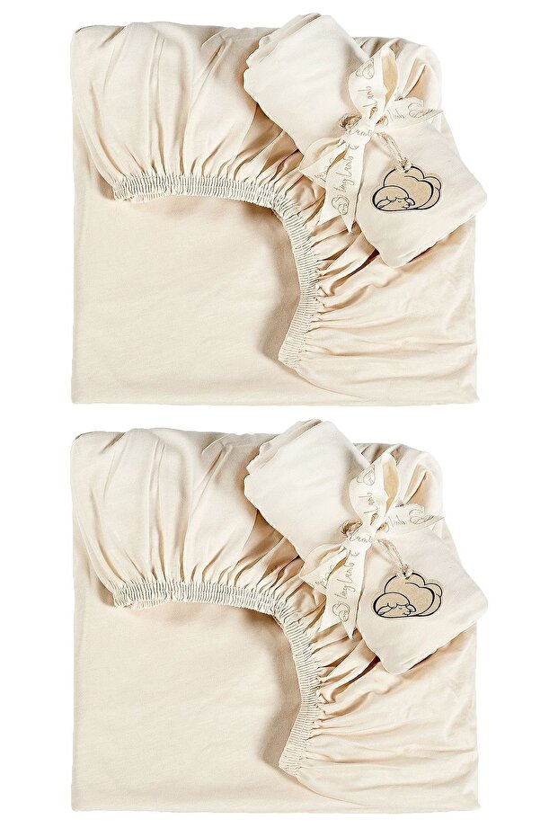 2-Piece Organic Cotton Jersey Beige Elastic Baby Kids Bed Sheet - 60x120 Cm | 100% Organic Baby Bed Sheet
