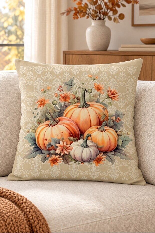 Autumn Themed 43X43 Velvet Cushion Cover