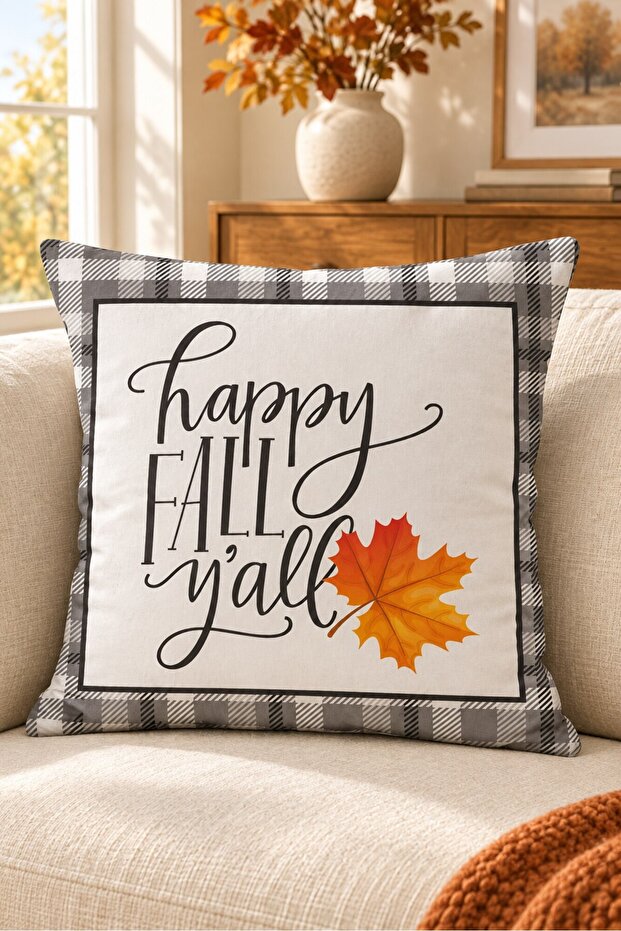 Autumn Themed 43X43 Velvet Cushion Cover