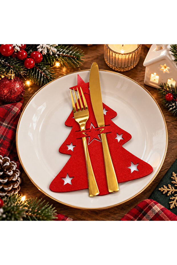 Red 6-Piece Christmas Set Decorative Spoon Holder - Christmas Decoration