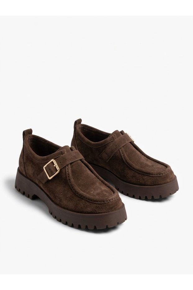 Bitter Brown Genuine Suede Belt Buckle Monk Strap Thick Sole Casual Loafer Shoes
