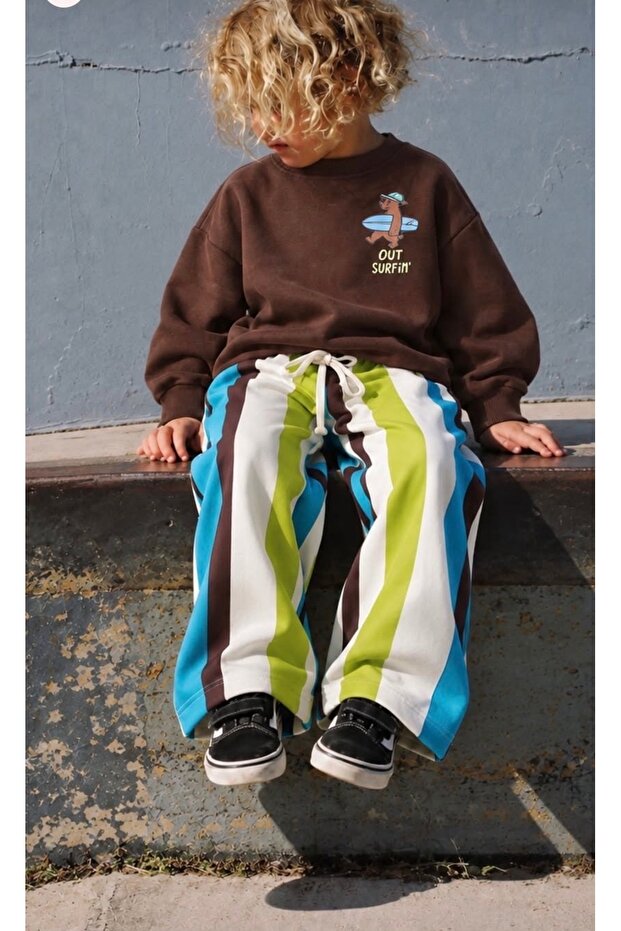Boys' 3-Thread Dog Print Sweatshirt Striped Pants Set 2-8 Years