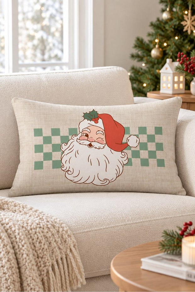 New Year Patterned Double-Sided Printed Velvet Throw Pillow Cover - 35X55 cm | Soft Touch, Stylish Design