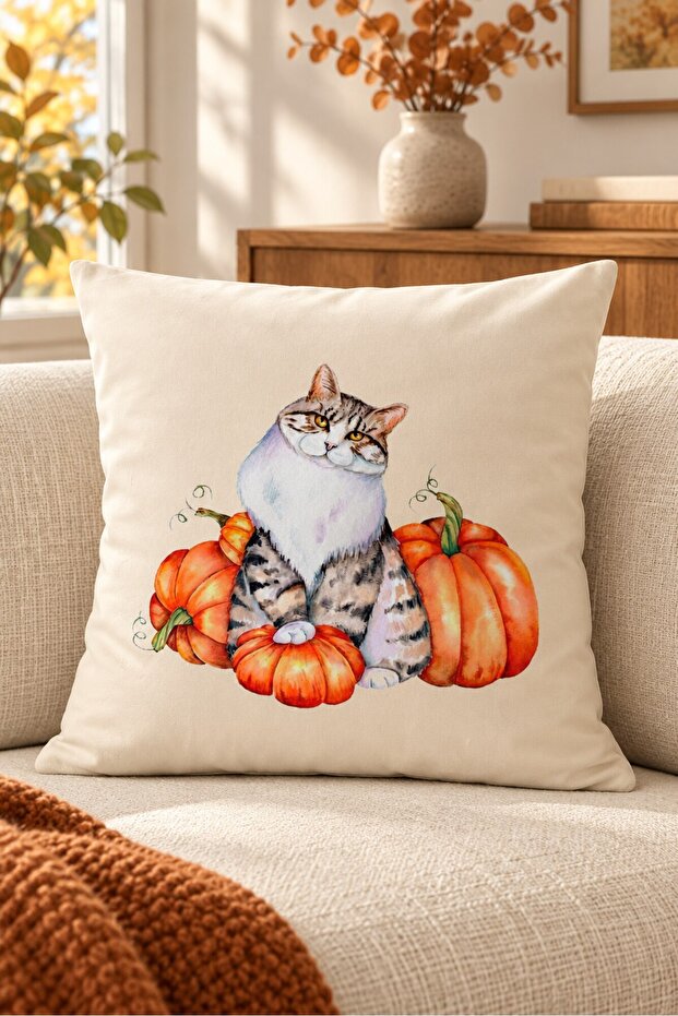 Autumn Themed 43X43 Velvet Cushion Cover