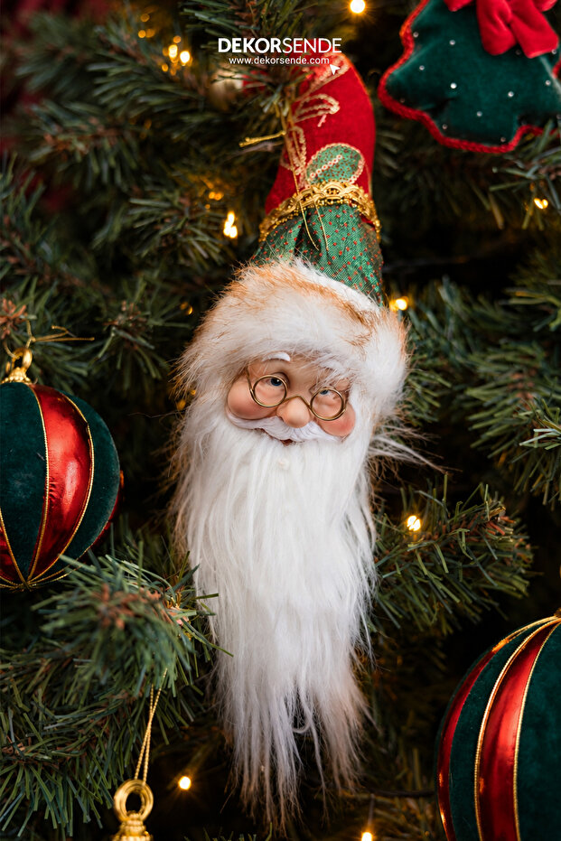 Christmas Ornament Embroidered Santa Claus Head with Hat Green Red 45 cm