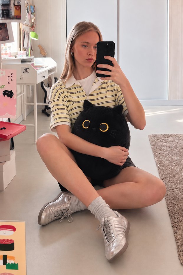 Black Cat Decorative Plush Pillow 35 cm Black