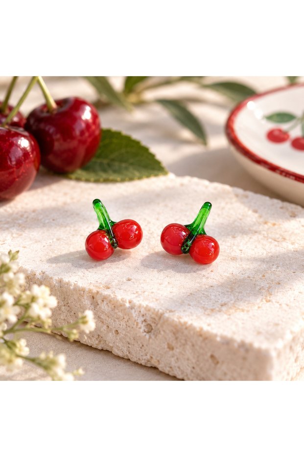 Handmade Murano Glass Cherry Beads – Jewelry Design Bead (2 Pieces)