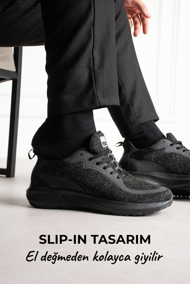 Men's Black Knitwear Slip-In Sports Shoes No Bending, No Lacing, No Stress, Step and Go