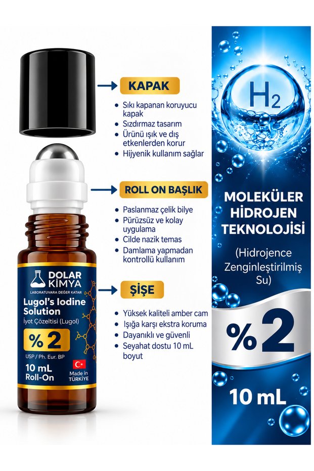 Lugol's Solution 2% | 10 ml | Roll on Glass Dropper Bottle (Pharma Grade Lugol, Iodine)