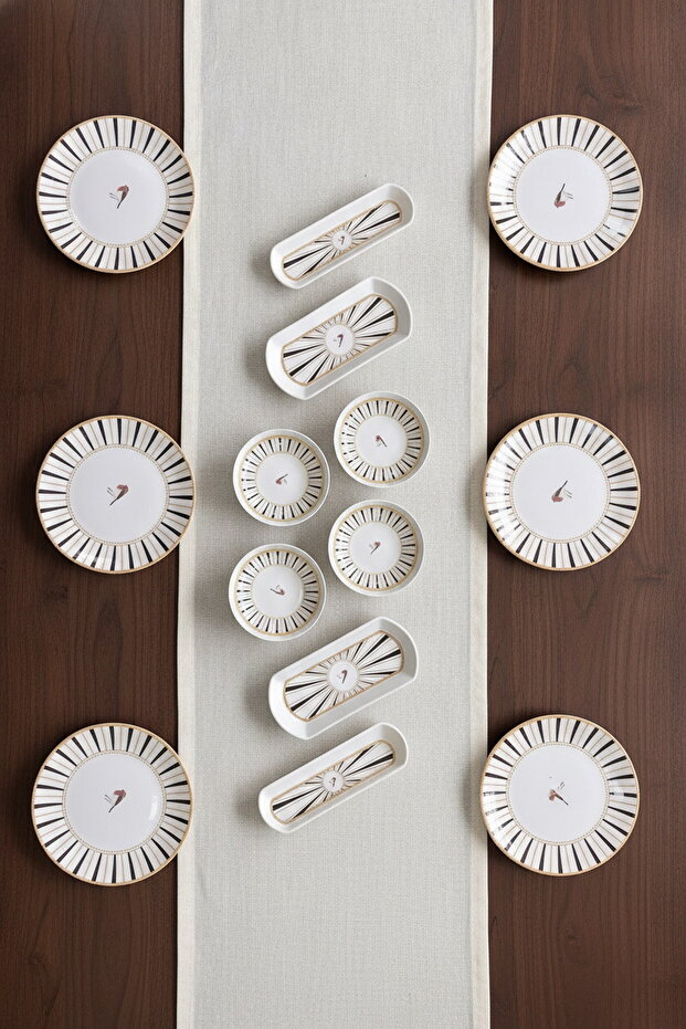 Sevda Kuşu Black Round 14 Piece Luxury Breakfast Set for 6 People