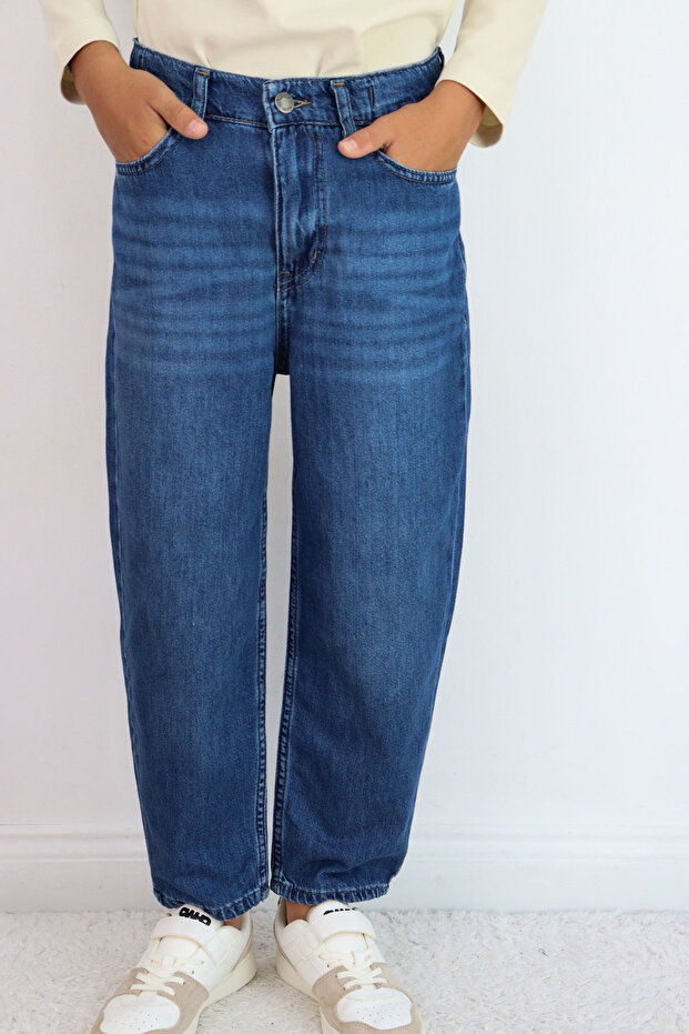 Boy's Jean Trousers with Buttons, Zipper and Pockets, 10-14 Years, Blue