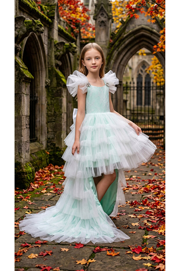 Short in the Front and Long in the Back, Evening Dress with Detachable Tail.