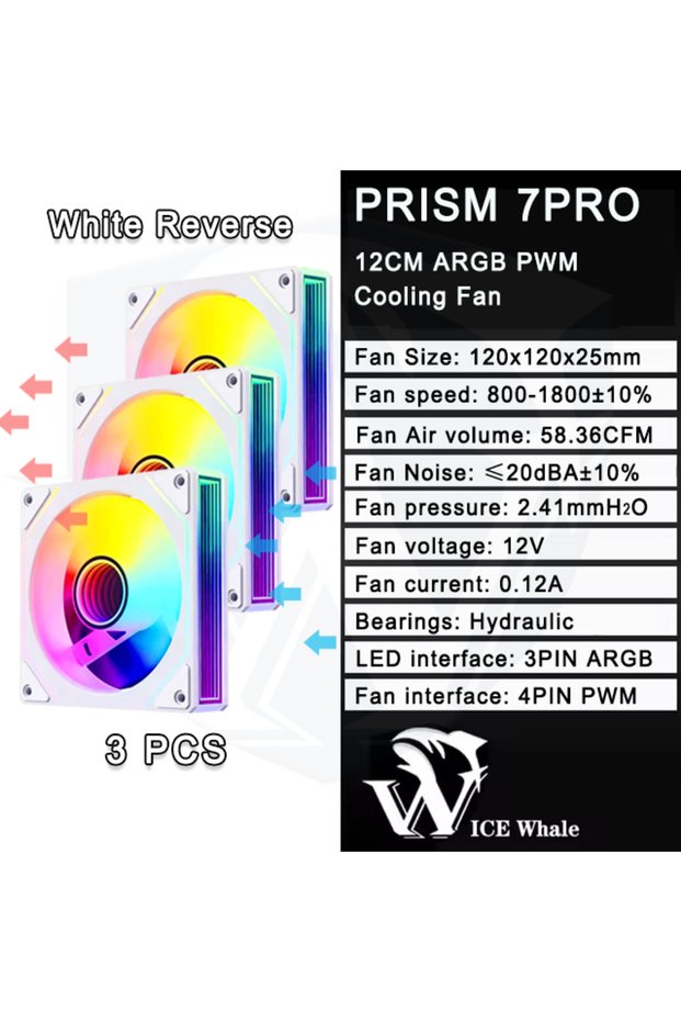A-RGB Other WT Reverse 3PCS ICE Whale Prism 7 PRO ARGB PC Case Fan 120mm Infinity Mirror Design Moth