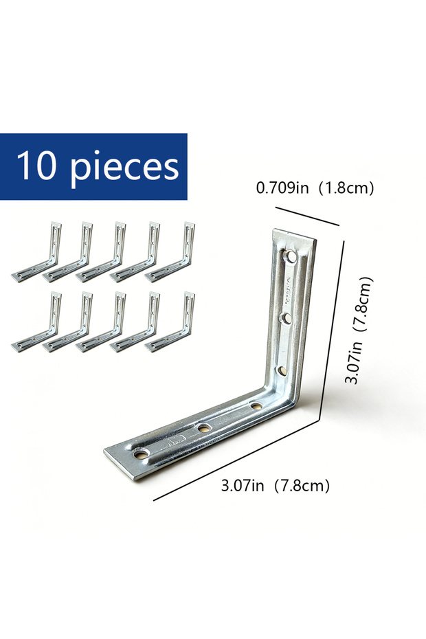 10PCS large 78MM 10Pcs Heavy Duty 90° Iron L Corner Brace, Thickened Steel Right Angle Bracket for F