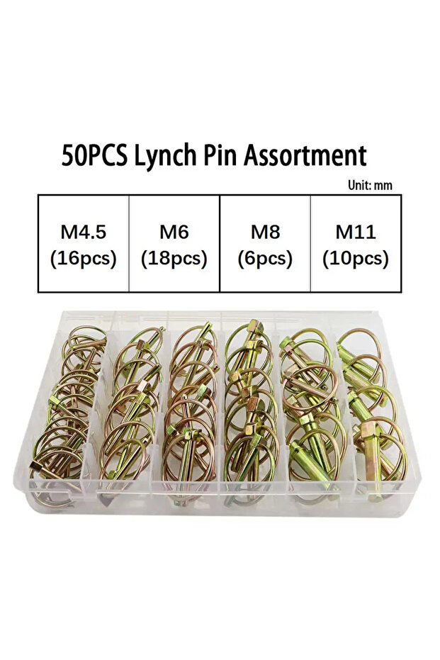 50PCS 50Pcs Lynch Locking Pin Kit Heavy Duty Spring Steel Annular Ring Pins for Tractors Trailers Tr