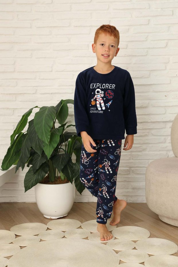 New Style Autumn/Winter Boys' Space Figure Astronaut Pattern Fleece Pajama Set 4565