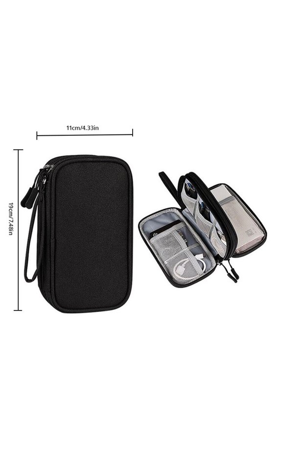 1Pc Black Portable Travel Digital Storage Bag - USB Cable Organizer Headset Charger Case in Grey/Bla